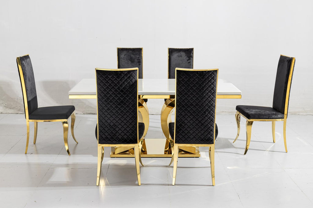 Aura Marble Dining Table with Flora Chairs