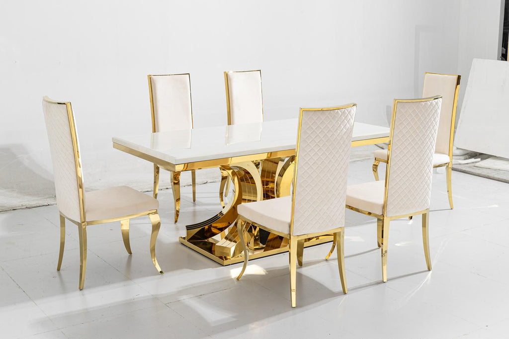 Aura Marble Dining Table with Flora Chairs